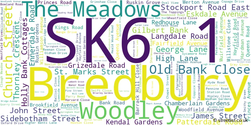 A word cloud for the SK6 1 postcode